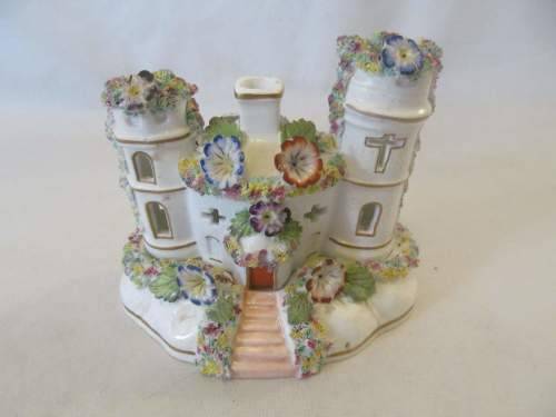FLORAL CHURCH !! Vintage Collectable 2-Piece Ceramic Church Figurine with Capodimonte Style Flowers