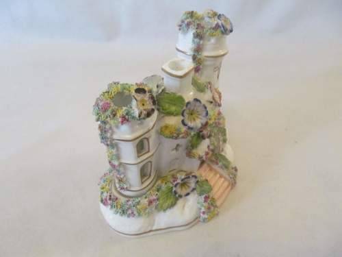 FLORAL CHURCH !! Vintage Collectable 2-Piece Ceramic Church Figurine with Capodimonte Style Flowers