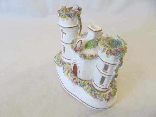 FLORAL CHURCH !! Vintage Collectable 2-Piece Ceramic Church Figurine with Capodimonte Style Flowers