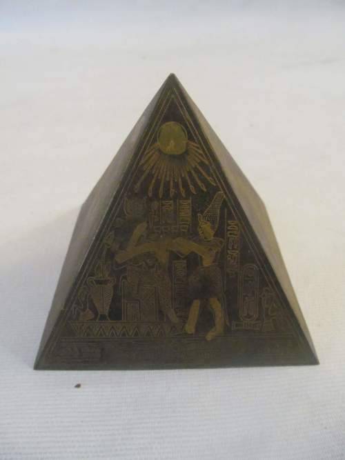 PYRAMIDS !! Vintage Lot of Two Graduating Composite Pyramid Ornaments - Brass Decorated