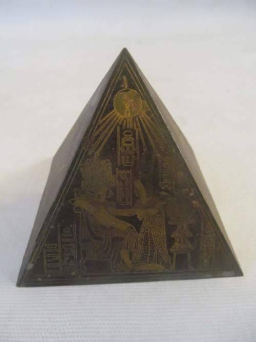 PYRAMIDS !! Vintage Lot of Two Graduating Composite Pyramid Ornaments - Brass Decorated