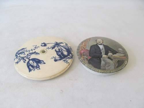 PRATT !! Antique Lot of Two Different Rare Ceramic Pot Lids - 1 Prattware (1861-1862)