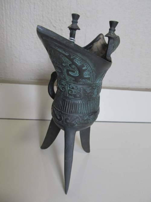ZHOU !! Rare Antique Zhou Dynasty Styled Bronze Ritual Libation Wine Jue Vessel/Jug