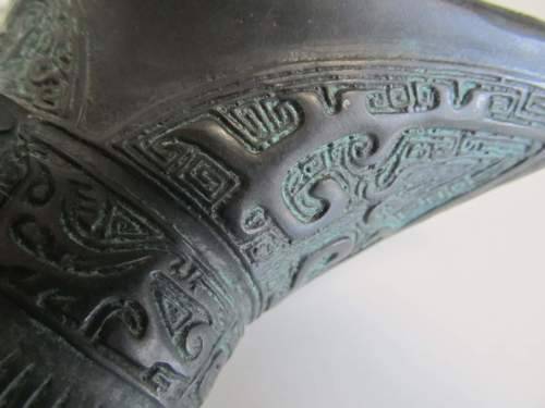 ZHOU !! Rare Antique Zhou Dynasty Styled Bronze Ritual Libation Wine Jue Vessel/Jug