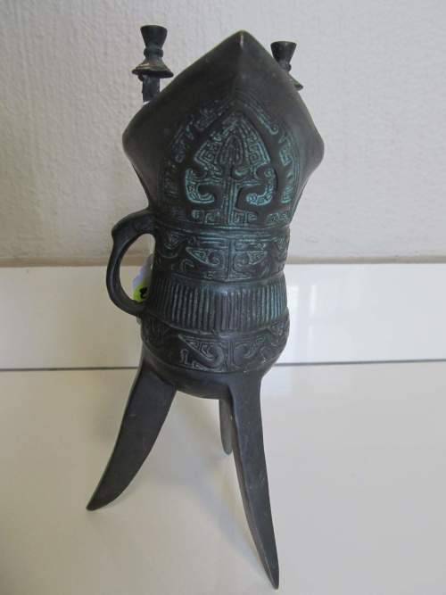 ZHOU !! Rare Antique Zhou Dynasty Styled Bronze Ritual Libation Wine Jue Vessel/Jug
