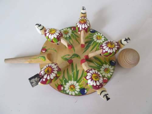 FOLK ART !! Rare Vintage Mediterranean Carved Wood Paddle Toy