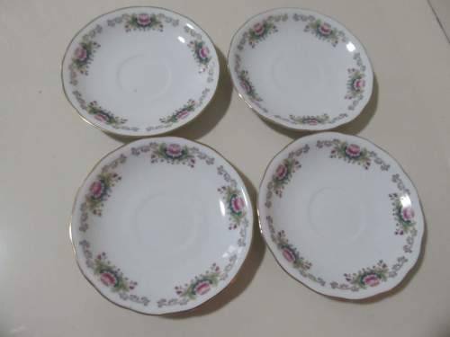PEONIES !! Vintage Lot of Four Identical Chinese Fine Porcelain Saucers