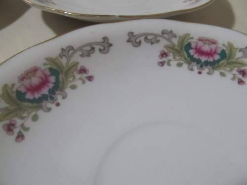 PEONIES !! Vintage Lot of Four Identical Chinese Fine Porcelain Saucers