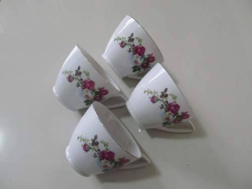 ROSES !! Vintage Lot of 4 Identical Fine Porcelain Teacups - Rose Patterning