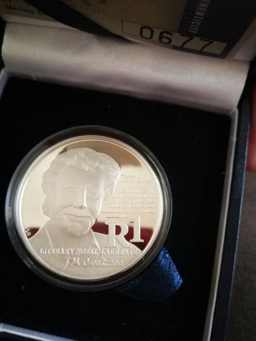 2011 Silver proof R1 JM Coetzee protea series in a SAM box