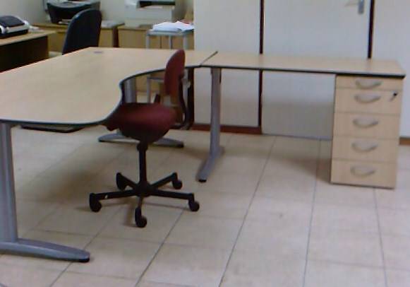 Beech Melamine Desk with Drawers.