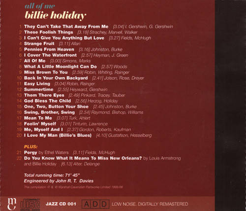Billie Holiday - All Of Me CD Mint Condition (IMPORT)