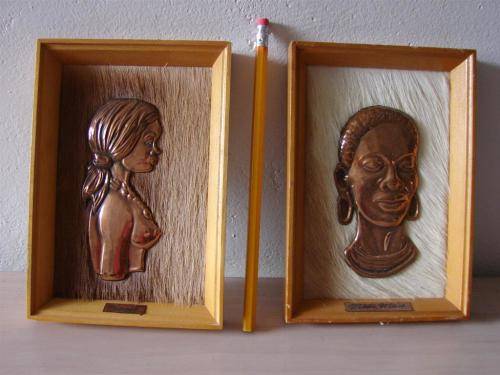 VINTAGE COPPER ART ON ANTELOPE HIDE