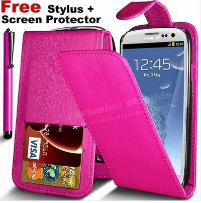 Samsung Galaxy S3 flip case cover PINK free screen protector +stylus