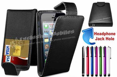 iphone 5 5G flip cover+screen protector+stylus BLACK