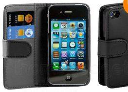 Apple Iphone I4 4S wallet case cover BLACK free screen protector +stylus