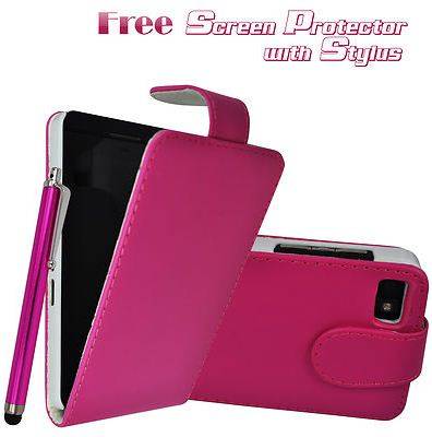 Blackberry Z10 flip case cover PINK screen protector,Stylus+ FREE Cell antennae booster!