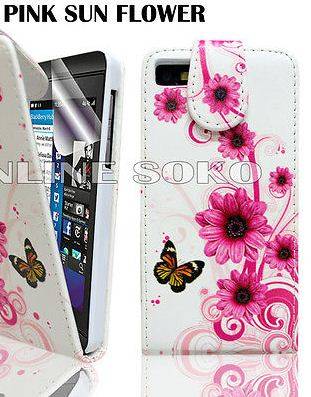 Blackberry BB Z10 flip case cover ,screen pretector,stylus,antenna booster PINK SUNFLOWER