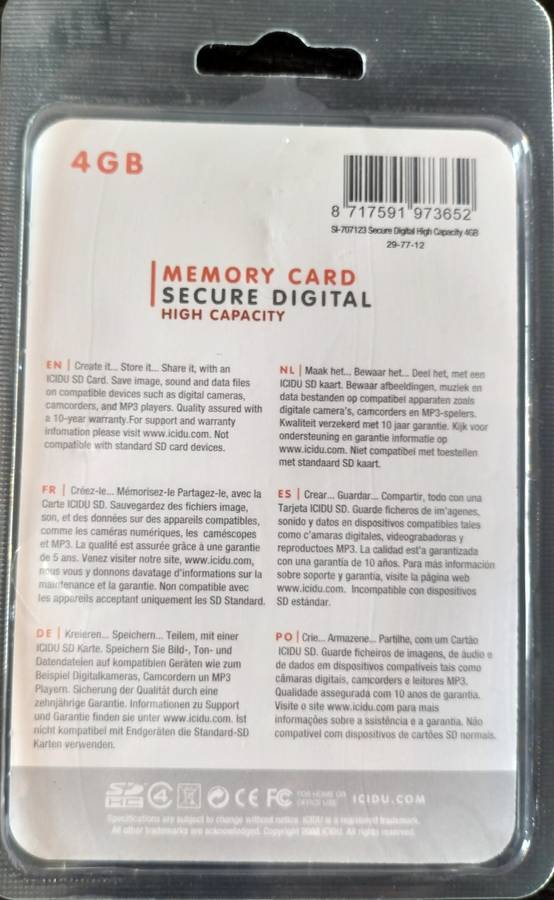 4GB Memory card (Icidu) - Unopened