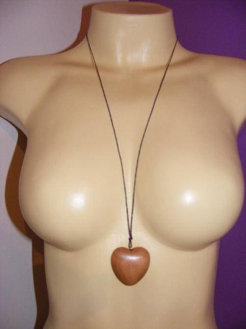 Wooden Heart necklace (black string)
