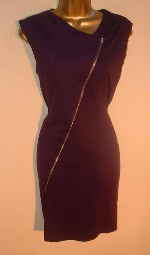 10 - 12 / 34 - 36 New asymetrical PURPLE fitted Zip DRESS