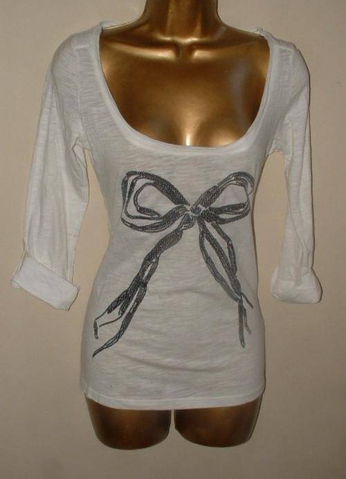 12 / 36  New White long sleeve top with decorative silver bow detail - so pretty