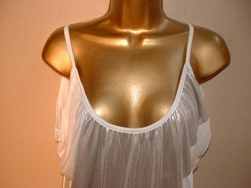 LARGE Suits 10 - 12 / 34 - 36 New ladies silver and white drop shoulder shirt top