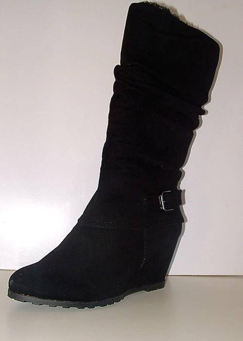 3,4, 5, 6, 7 (36, 37, 38, 39, 40) new BLACK SLOUCH SUEDE look wedge boot fully fur lined - IMPORTED