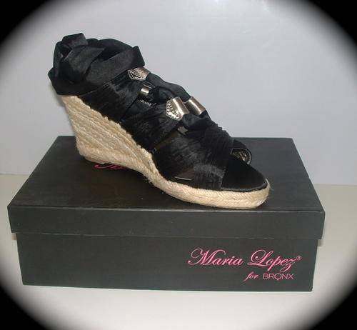 Size 6    Maria Lopez for Bronx   -   grecian satin wedge tie shoes - Must see