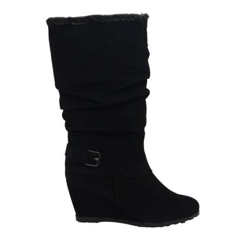 3,4, 5, 6, 7 (36, 37, 38, 39, 40) new BLACK SLOUCH SUEDE look wedge boot fully fur lined - IMPORTED