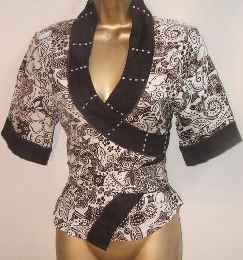 New size  34, 38  Chocolate dressy ladies wrap top 100% LINEN Pearl beading