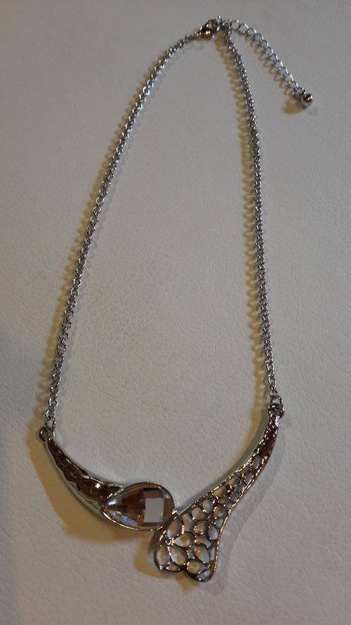 Necklace Silver- Flower cut with Crystal Teardrop