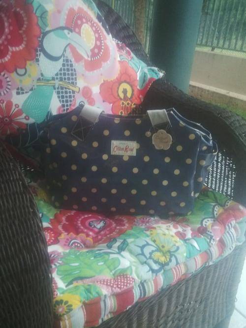 COTTON ROAD-BLUE AND BAIGE POLKA DOT HOBO HANDBAG