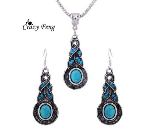 3 PCS TIBETAN SILVER CZ CRYSTAL CHAIN PENDANT SET