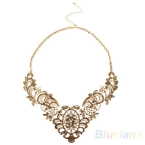 RETRO METAL HOLLOW FLOWER FALSE COLLAR NECKLACE