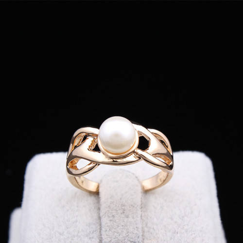 18 KT GOLD PLATED DESIGN FAUX PEARL KNOT RING SIZE 8