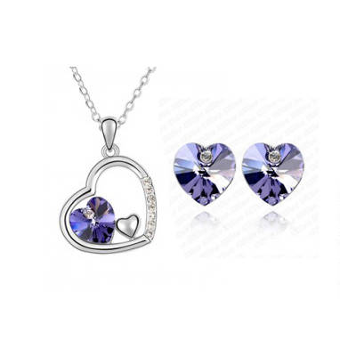 WHITE GOLD PLATED AUSTRALIAN CRYSTAL HEART SHAPE NECKLACE AND EAR RING SET