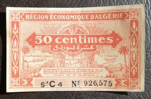Algeria, 50 Centimes, 1944