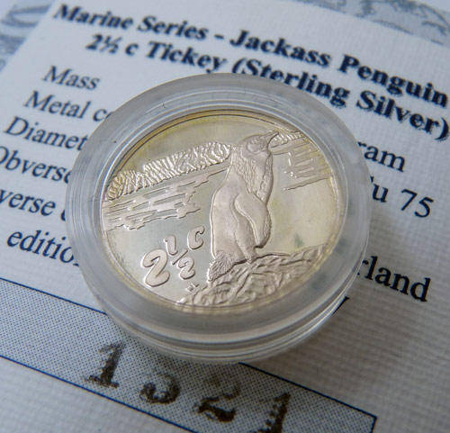 Scarce Silver Proof tickey - jackass Penguin coin # 207