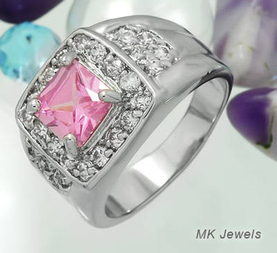 DEVINE !!! Simulated 7mmx7mm Pink Sapphire & diamond Ring - Size 9