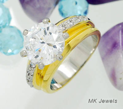 Huge Bling 5ct Simulated Diamond Ring 18ct GP - Size 7