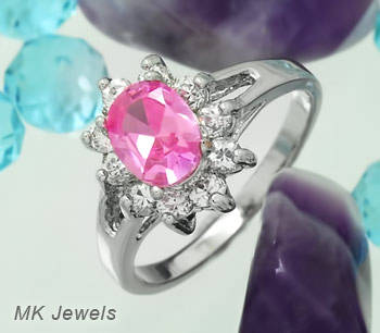 Beautiful 18ct GP ring with simulated pink & white diamonds - Size 8