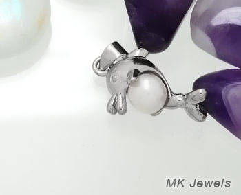 Genuine white Freshwater Pearl 18ct GP Dolphin pendant & Chain