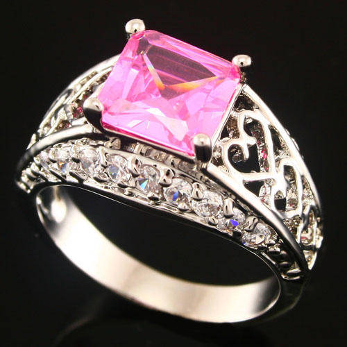 Breathtaking Simulated Pink Sapphire & Diamond ring - Size 8