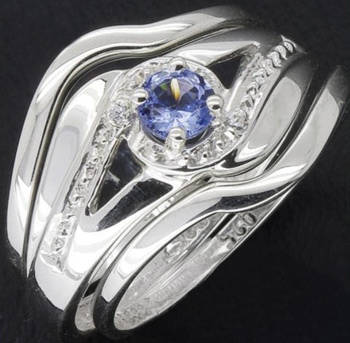 Stunning Simulated Tanzanite Triple Set Solid Sterling Silver Ring - size 9
