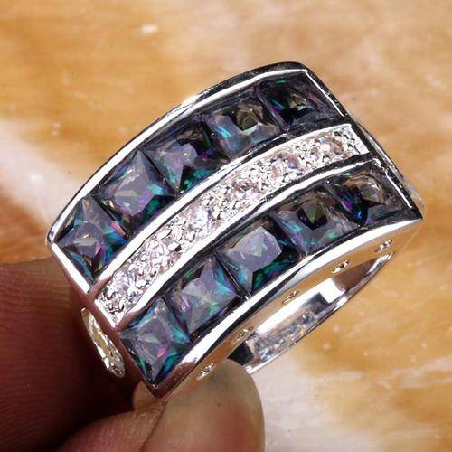 MYSTIC FIRE & WHITE TOPAZ RING CRAFTED IN 925 STERLING SILVER, SIZE 9!!!