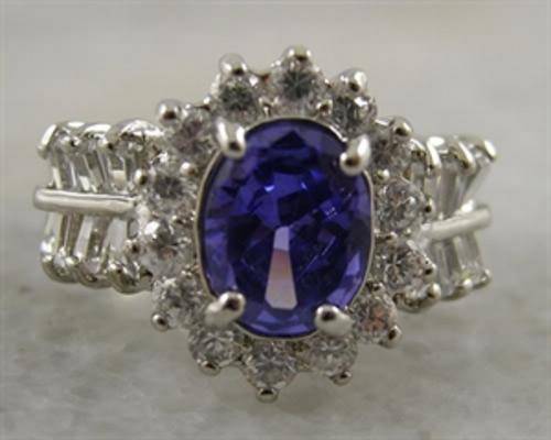 Beautiful 14kt white gold GP and 1.75ct lab tanzanite ring.
