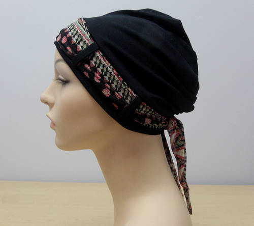 Turban Hat with scarf - Black. Cancer headwear. Turbans. Chemo Caps. Cancer Hats.