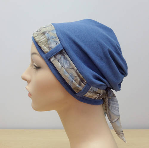 Turban Hat with scarf - Denim Blue. Cancer headwear. Turbans. Chemo Caps. Cancer Hats.