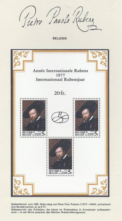 Rubens 400 years series m/sheet superb MNH. Belgium. See below.